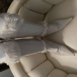 Womens winter white leather & fur knee high boots by Albert Nipon
